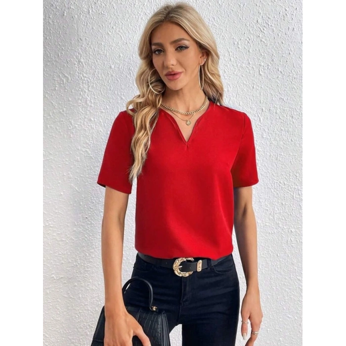 Kadın Kısa Kollu V Yakalı Ithal Krep Elbise