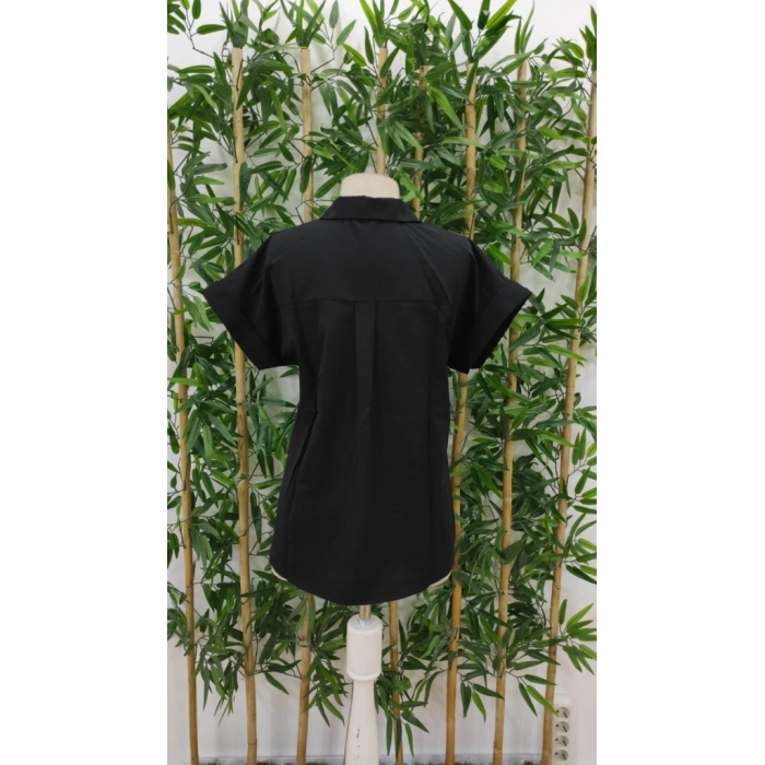 Kadın Kısa Kollu V Yakalı önden Düğmeli Dokuma Gömlek