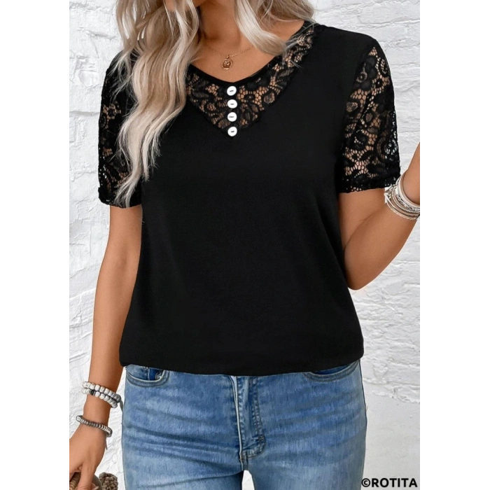 Kadın Kısa Kollu V Yakalı önden Düğmeli Viskon Bluz