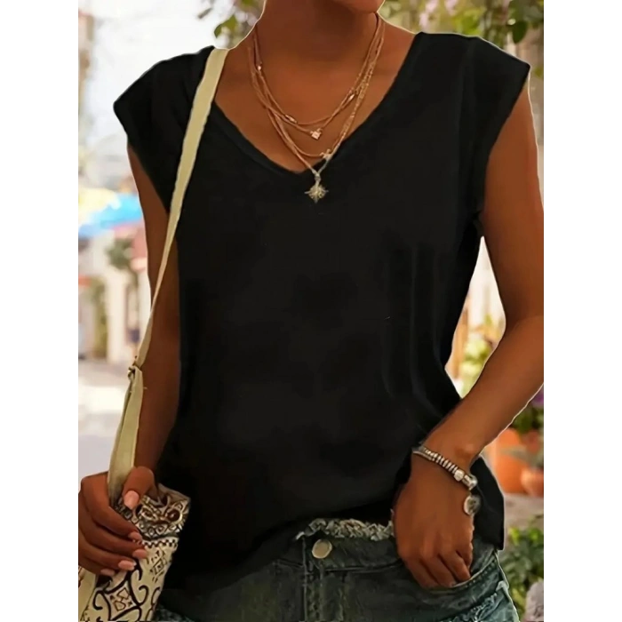 Kadın Kısa Kollu V Yakalı Viskon Bluz