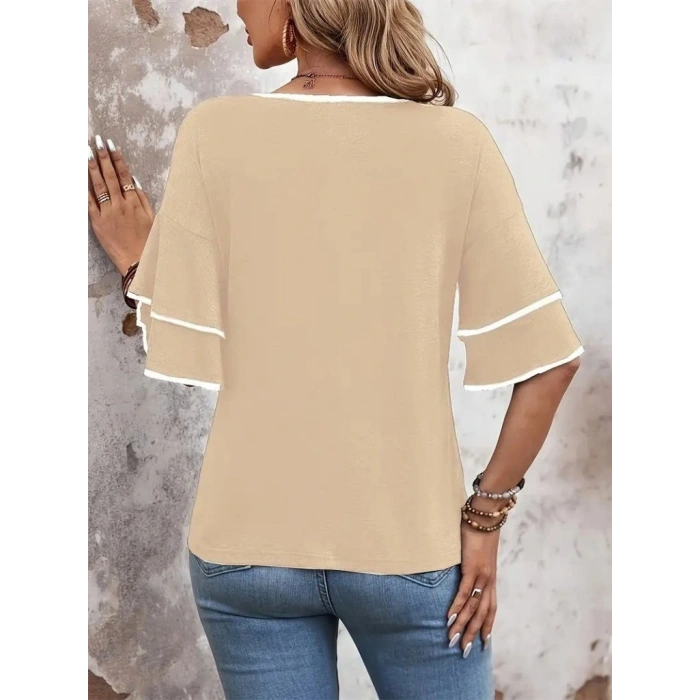 Kadın Kısa Kollu V Yakalı Viskon Bluz