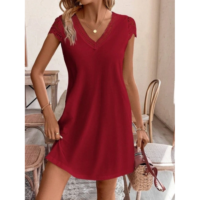 Kadın Kısa Kollu V Yakalı Viskon Elbise
