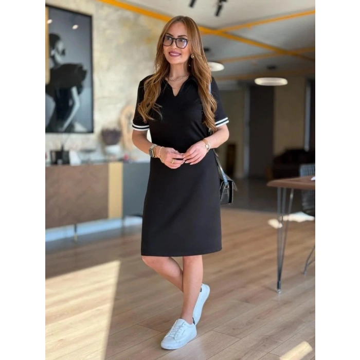 Kadın Kısa Kollu V Yakalı Viskon Iki Iplik Elbise