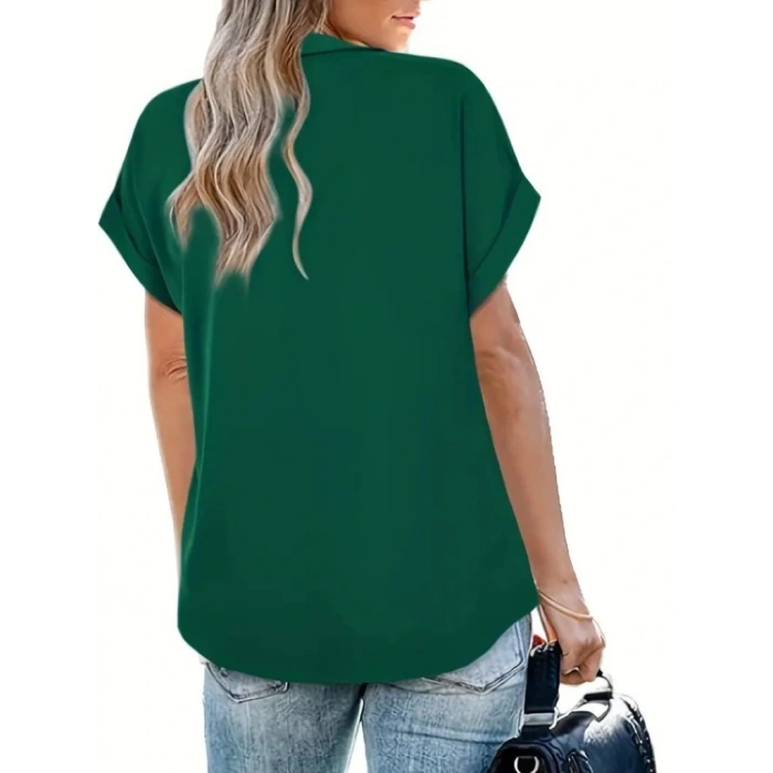 Kadın Kısa Kollu Yakalı Uzun Sandy Bluz