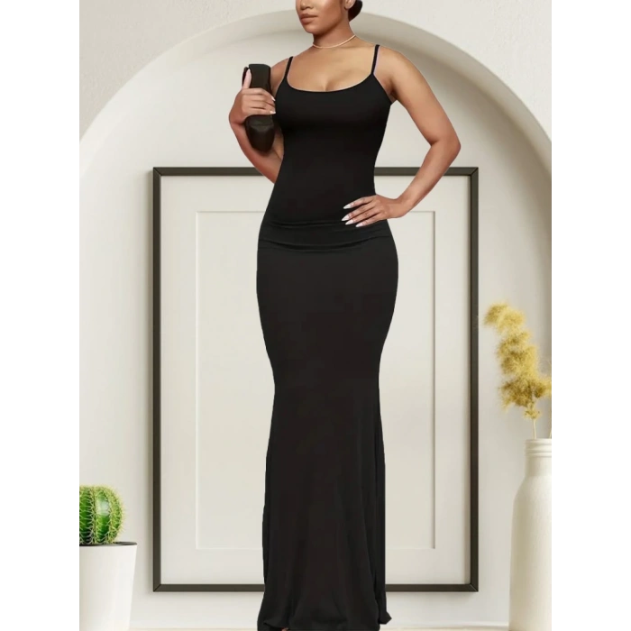 Kadın Kolsuz Askılı Bodycon Uzun Viskon Elbise