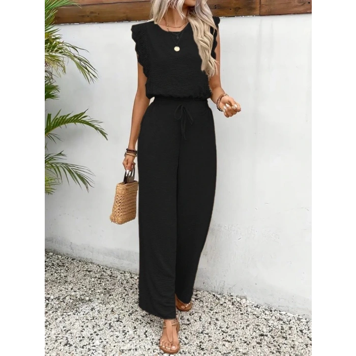 Kadın Kolsuz Bisiklet Yaka Aerobin Bluz Ve Bağcıklı Pantolon