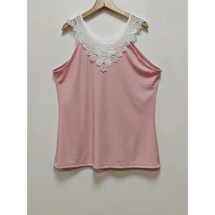 Kadın Kolsuz Dantel Yaka Kaşkorse Bluz