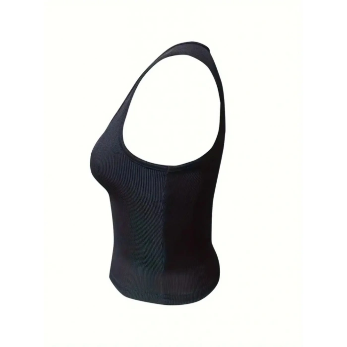 Kadın Kolsuz V Yakalı Kaşkorse Bluz