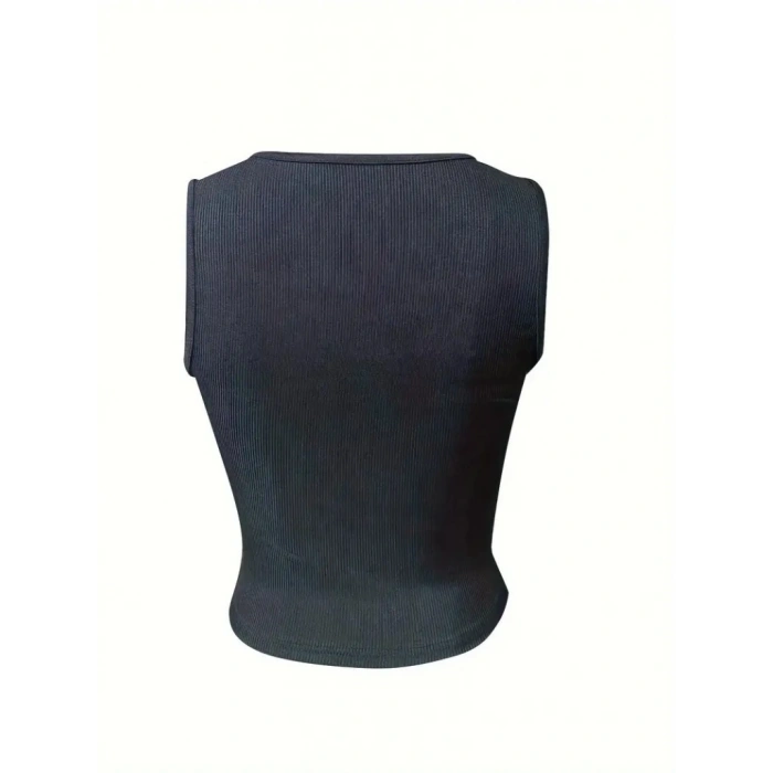 Kadın Kolsuz V Yakalı Kaşkorse Bluz