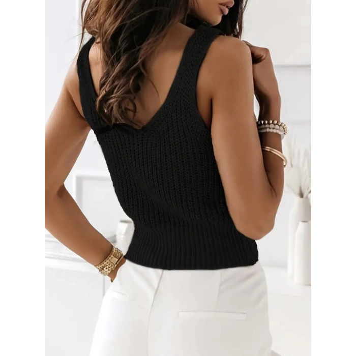 Kadın Kolsuz Yuvarlak Yaka Triko Bluz