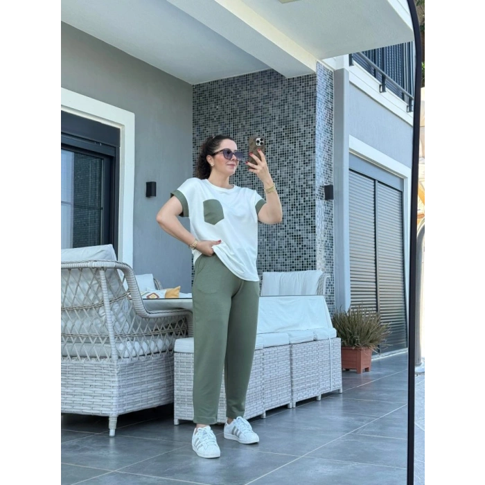 Kadın Kristal Kumaş Garnili Cep Detaylı Ikili Takım