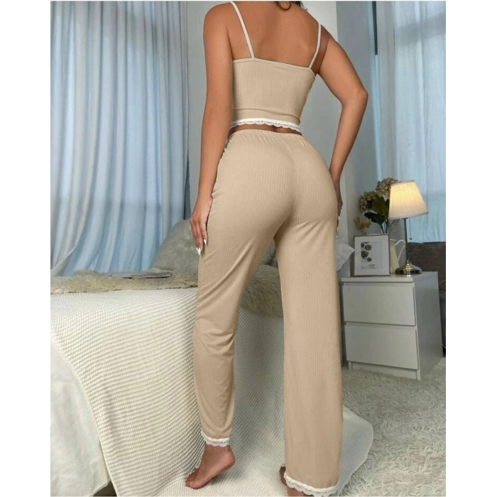 Kadın Kurdele Ve Dantel Detaylı Askılı Kaşkorse Ikili Takım