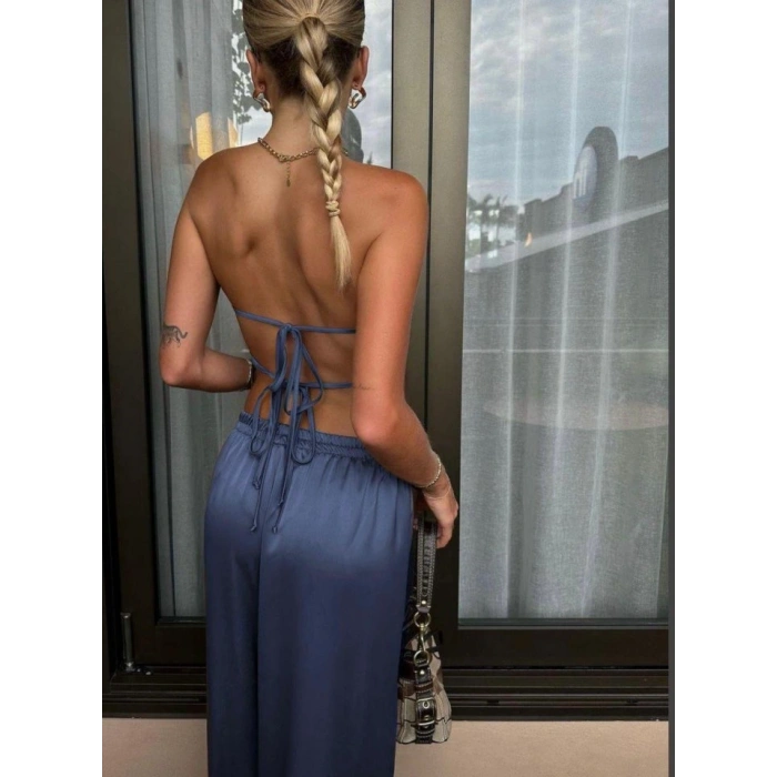 Kadın Likralı aten Kumaş traplez Bağlamalı Ikili Takım