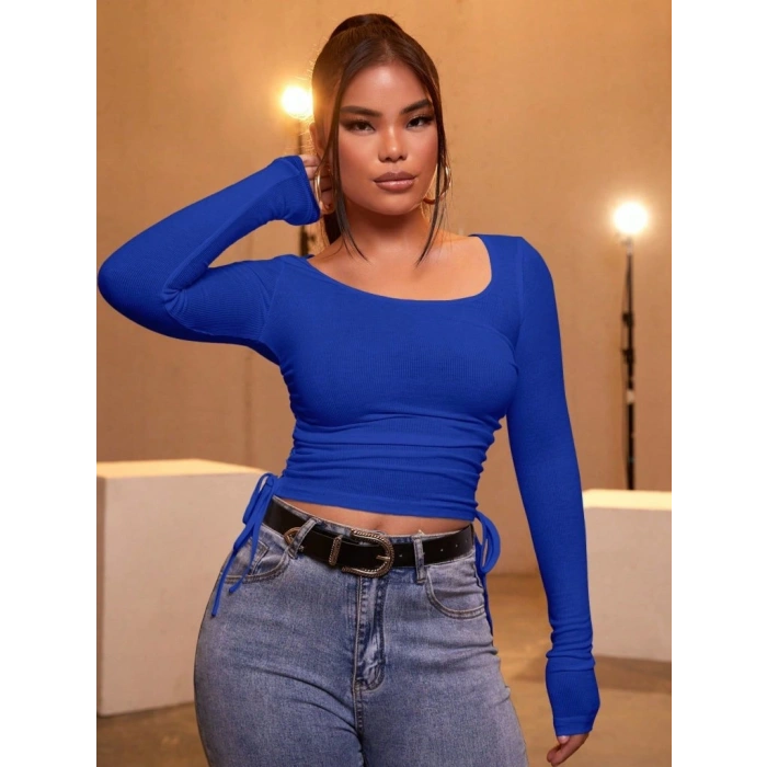 Kadın Mavi Kaşkorse Kumaş Bluz