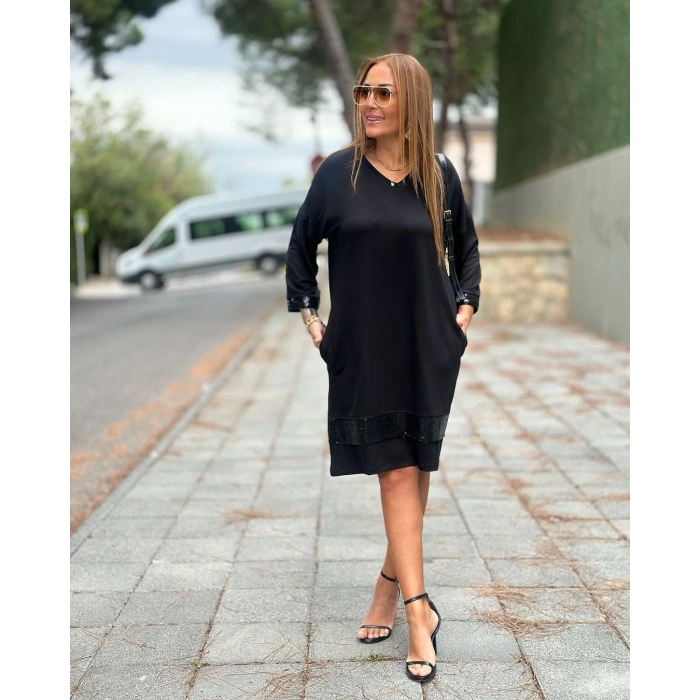 Kadın odal Kumaş Kol Ve Etek Ucu Payetl Elbise