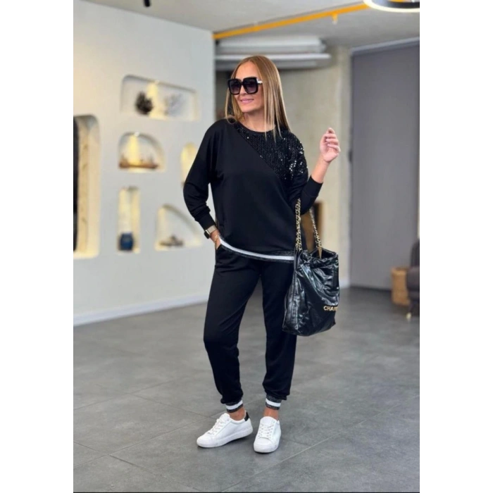 Kadın Modal Kumaş Payetli im Ve Ribanalı Detay Ikili Takım