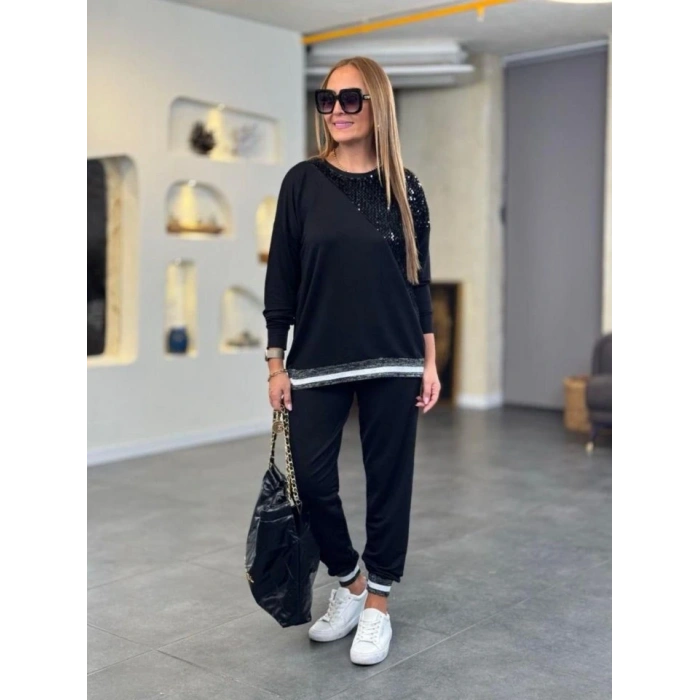 Kadın Modal Kumaş Payetli im Ve Ribanalı Detay Ikili Takım