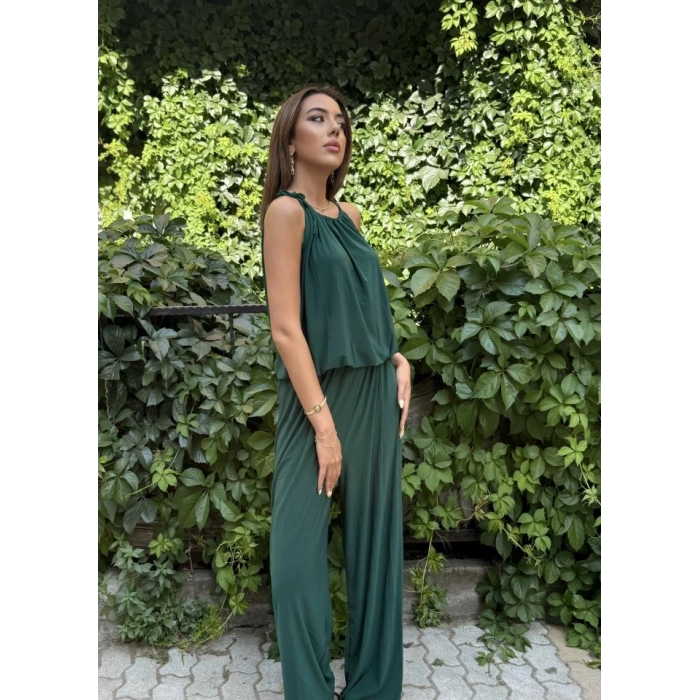 Kadın Omuz Askılı Döküm Detay Salaş Sandy Kumaş Tulum