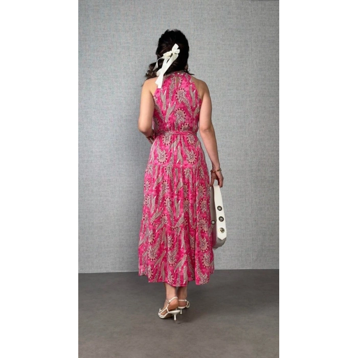 Kadın Omuzlardan Açık Boyundan Geçmeli Desenli Süprem Bluz