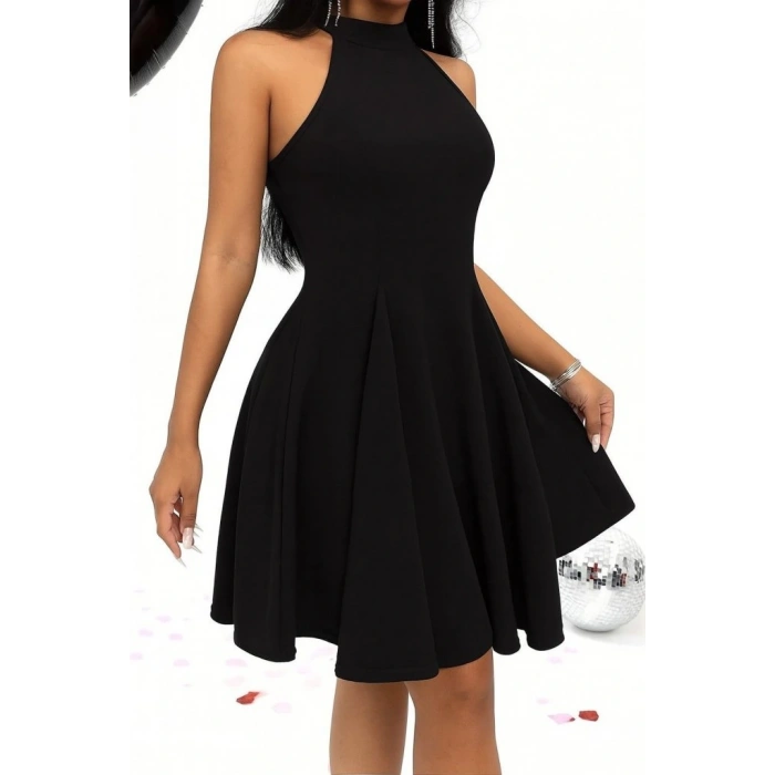 Kadın Omuzlardan Açık Daire Yakalı Janjan Krep Elbise