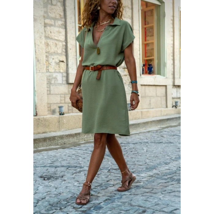 Kadın Polo Yaka Detaylı Aerobin Kumaş Elbise