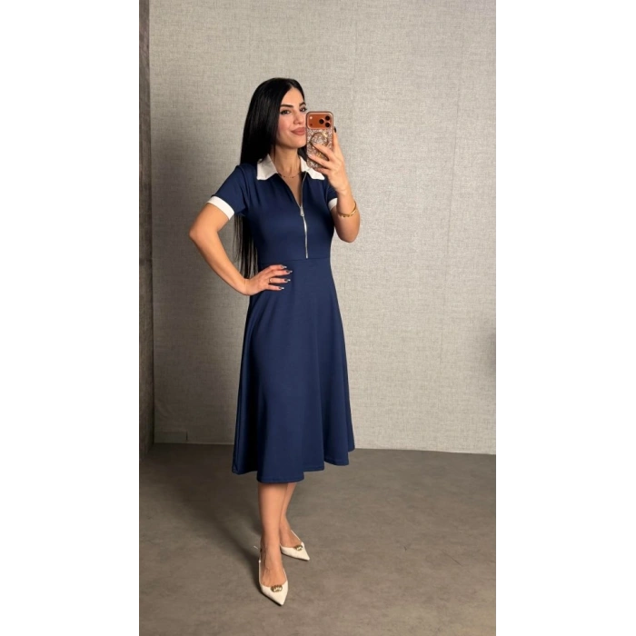 Kadın Polo Yaka Fermuar Detaylı odal idi Elbise