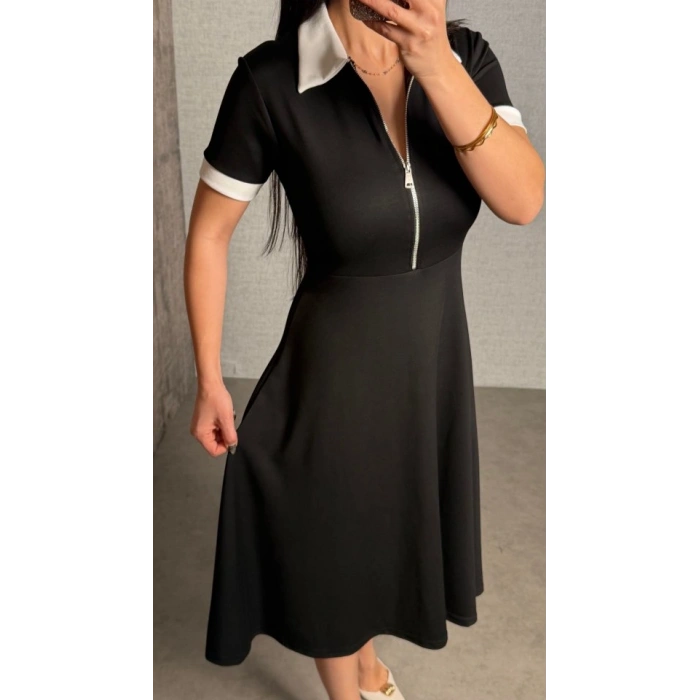 Kadın Polo Yaka Fermuar Detaylı odal idi Elbise