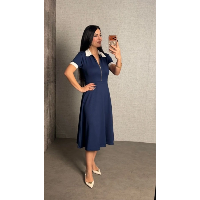 Kadın Polo Yaka Fermuar Detaylı odal idi Elbise