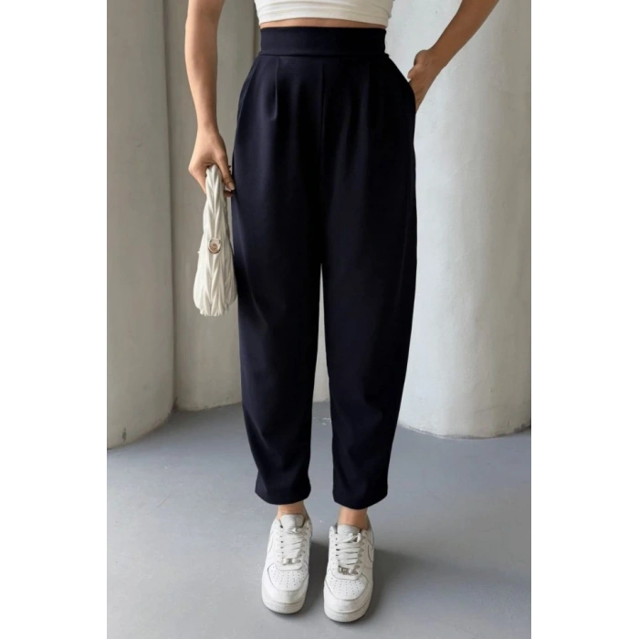 Kadın Scuba Krep Likralı Yan Fermuarlı Lastikli Harem Pantolon