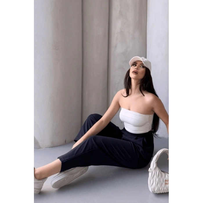 Kadın Scuba Krep Likralı Yan Fermuarlı Lastikli Harem Pantolon