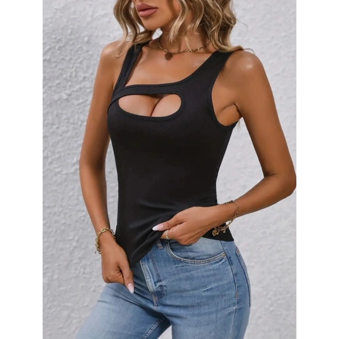 Kadın Sıfır Kol Geometrik Yaka Kaşkorse Bluz