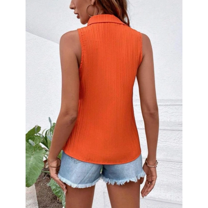 Kadın Sıfır Kol Pamela Kumaş Gömlek