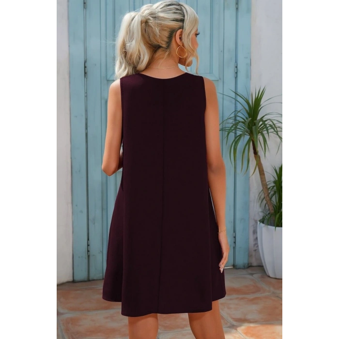 Kadın Sıfır Kol şerit Detaylı V Yaka Viskon Elbise