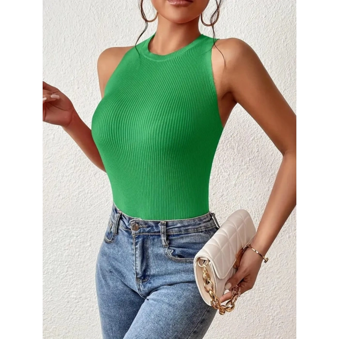 Kadın Sıfır Kol Sırt çapraz Detay Triko Bluz