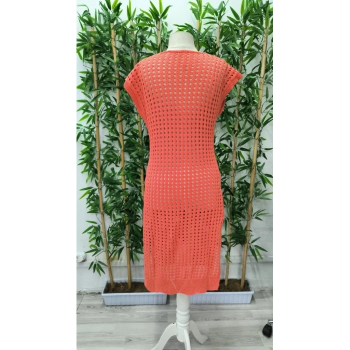 Kadın Sıfır Kol V Yaka Yanı Derin Yırtmaçlı Midi Boy Triko Elbise