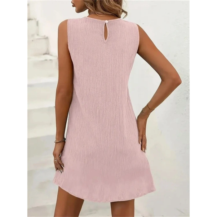 Kadın Sıfır Kollu Bisiklet Yaka Bürümcük Elbise