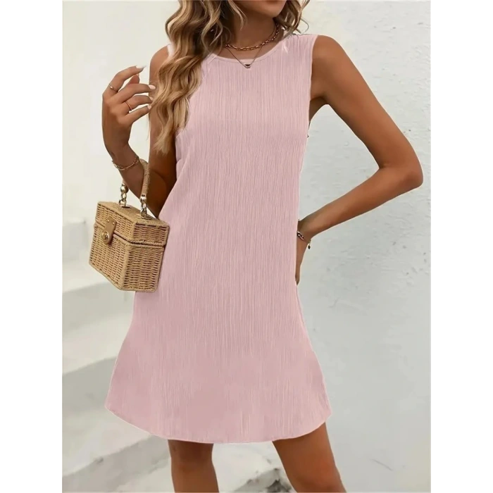 Kadın Sıfır Kollu Bisiklet Yaka Bürümcük Elbise