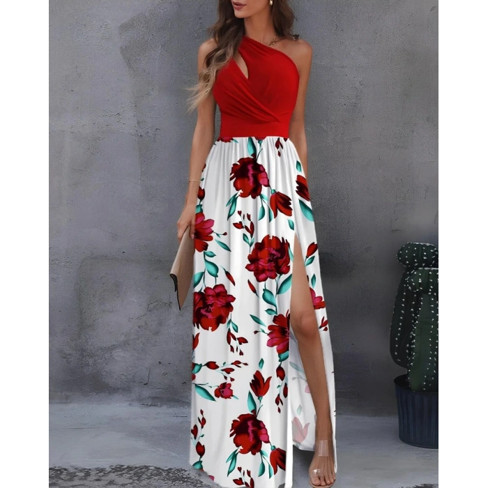 Kadın Tek Omuzdan Askılı Damla Detaylı üst Dalgıç Alt Süprem Maxi Elbise