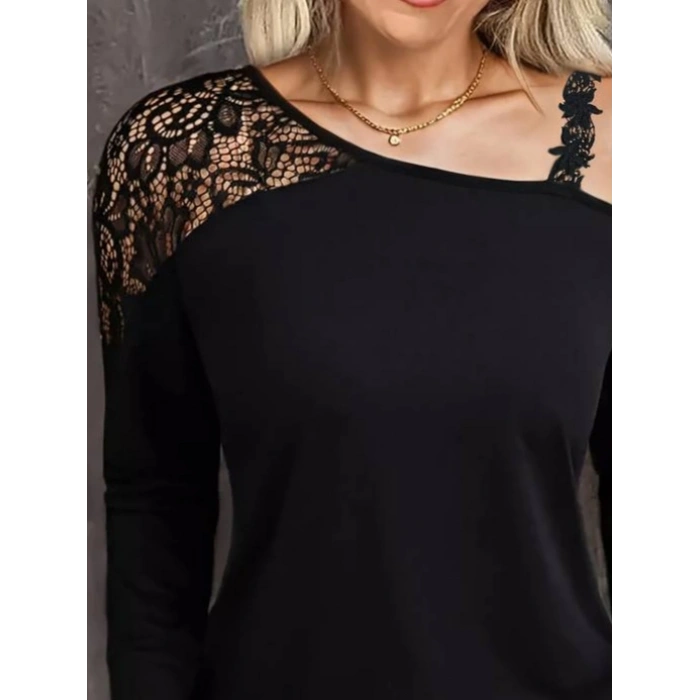 Kadın Tek Omuzu Açık Askılı Dantelli Viskon Bluz