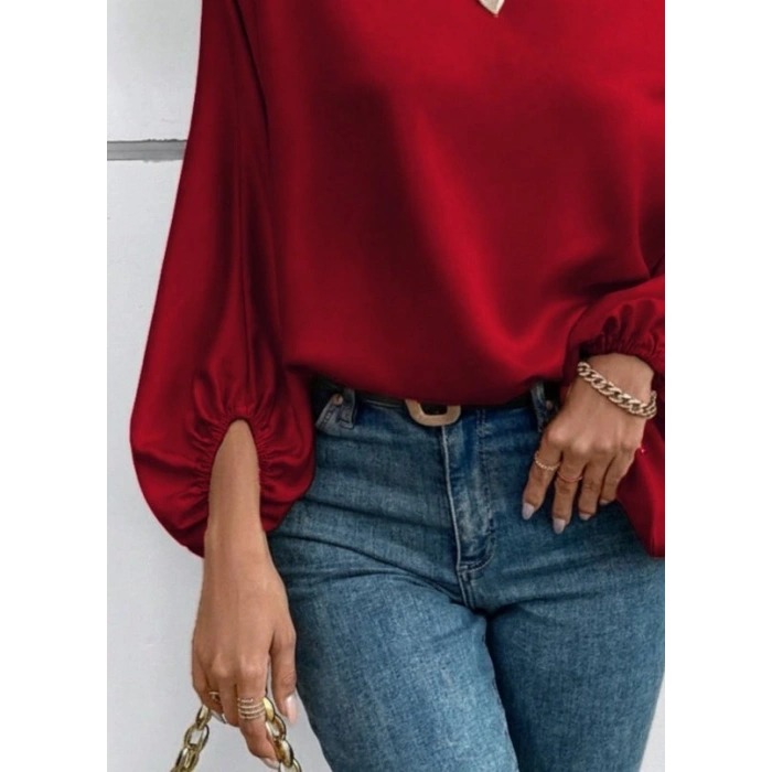 Kadın Tek Omuzu Açık Uzun Kollu Salaş Sandy Bluz