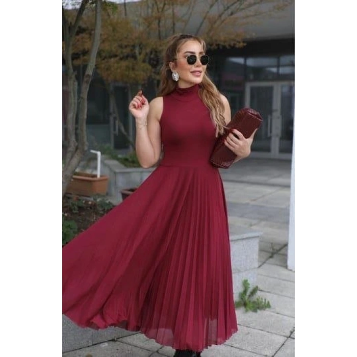 Kadın Triko Plise Ve Tül Detay Iki Parça Elbise