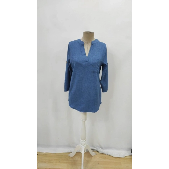 Kadın Truvakar Kol V Yakalı Keten Bluz