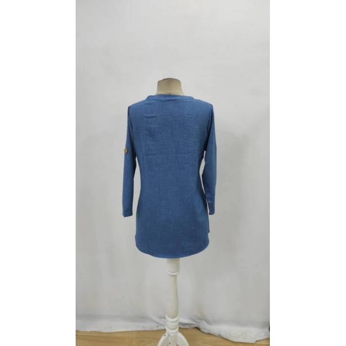 Kadın Truvakar Kol V Yakalı Keten Bluz