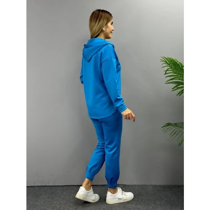 Kadın Uzun Kol V Yaka Kapüşon Detay weat Ve Yüksel Bel Eşofman Ikili Takım