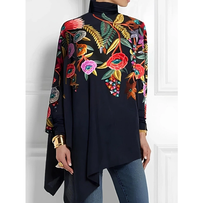 Kadın Uzun Kollu Balıkçı Yaka Asimetrik Kesim Mikro Bluz