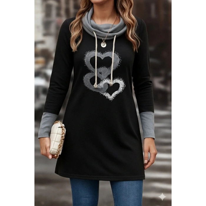 Kadın Uzun Kollu Balıkçı Yaka Bağcıklı Iki Iplik Elbise