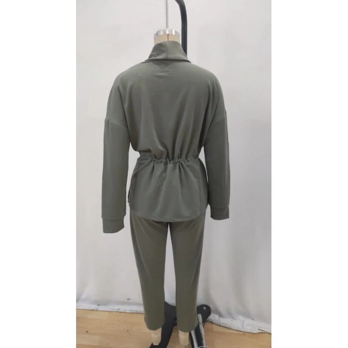 Kadın Uzun Kollu Balıkçı Yaka Belden Lastikli Modal Bluz Ve Pantolon Ikili Takım