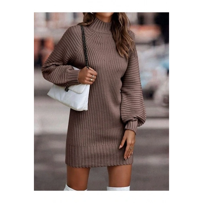 Kadın Uzun Kollu Balıkçı Yaka Mini Triko Elbise