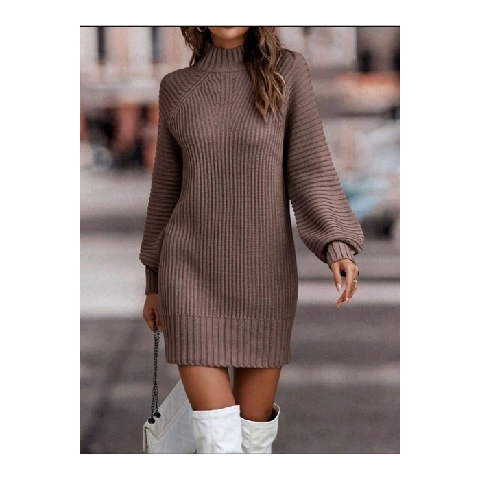 Kadın Uzun Kollu Balıkçı Yaka Mini Triko Elbise