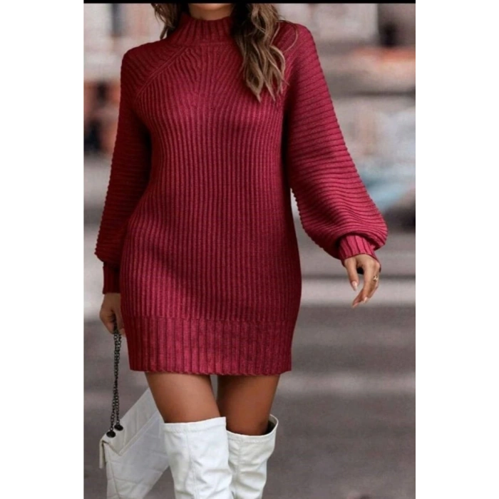 Kadın Uzun Kollu Balıkçı Yaka Mini Triko Elbise